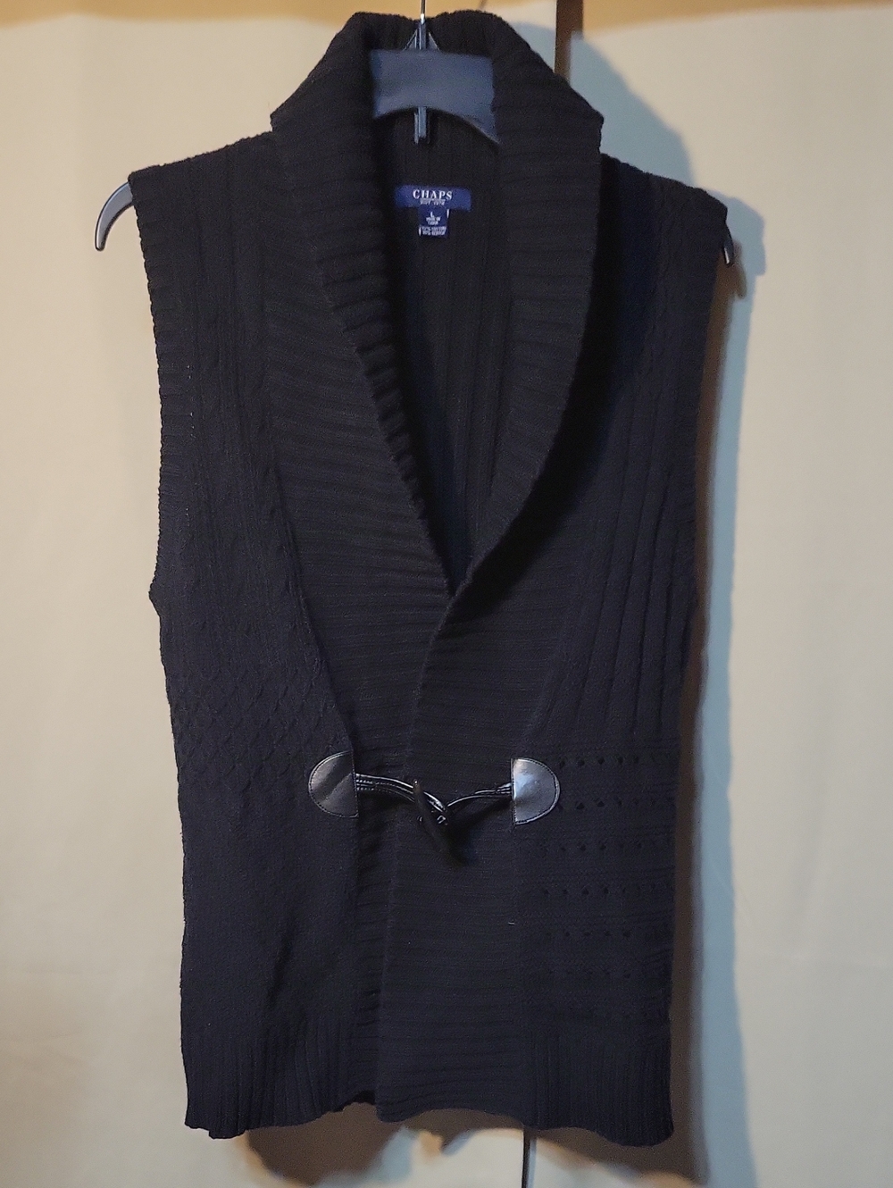 Chaps Men’s Black Shawl-Collar Knit Cardigan Vest